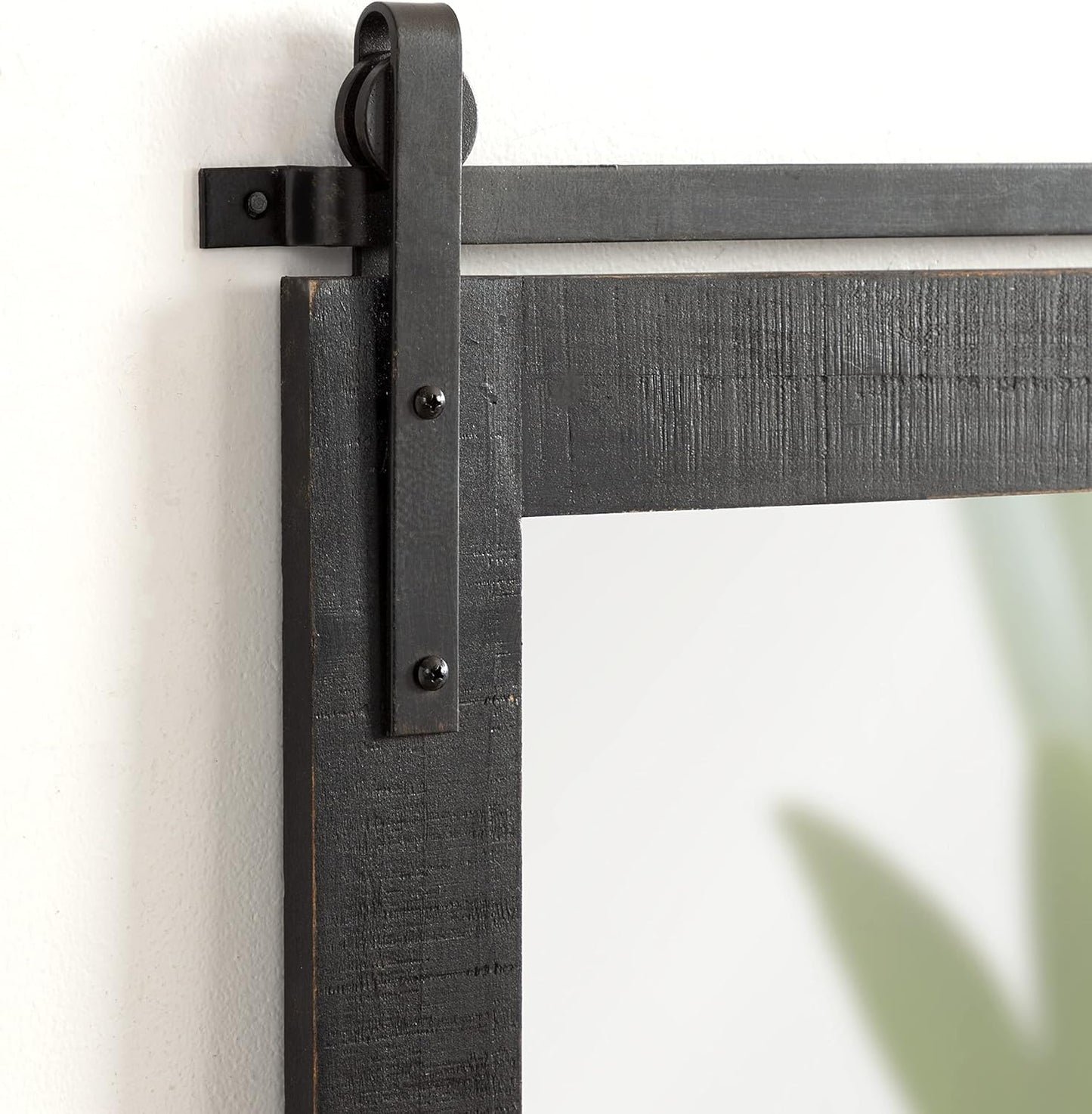 Kate and Laurel Cates Rustic Wall Mirror; 24 x 38; Black; Distressed Farmhouse Wall Decor with Rolling Barn Door Design