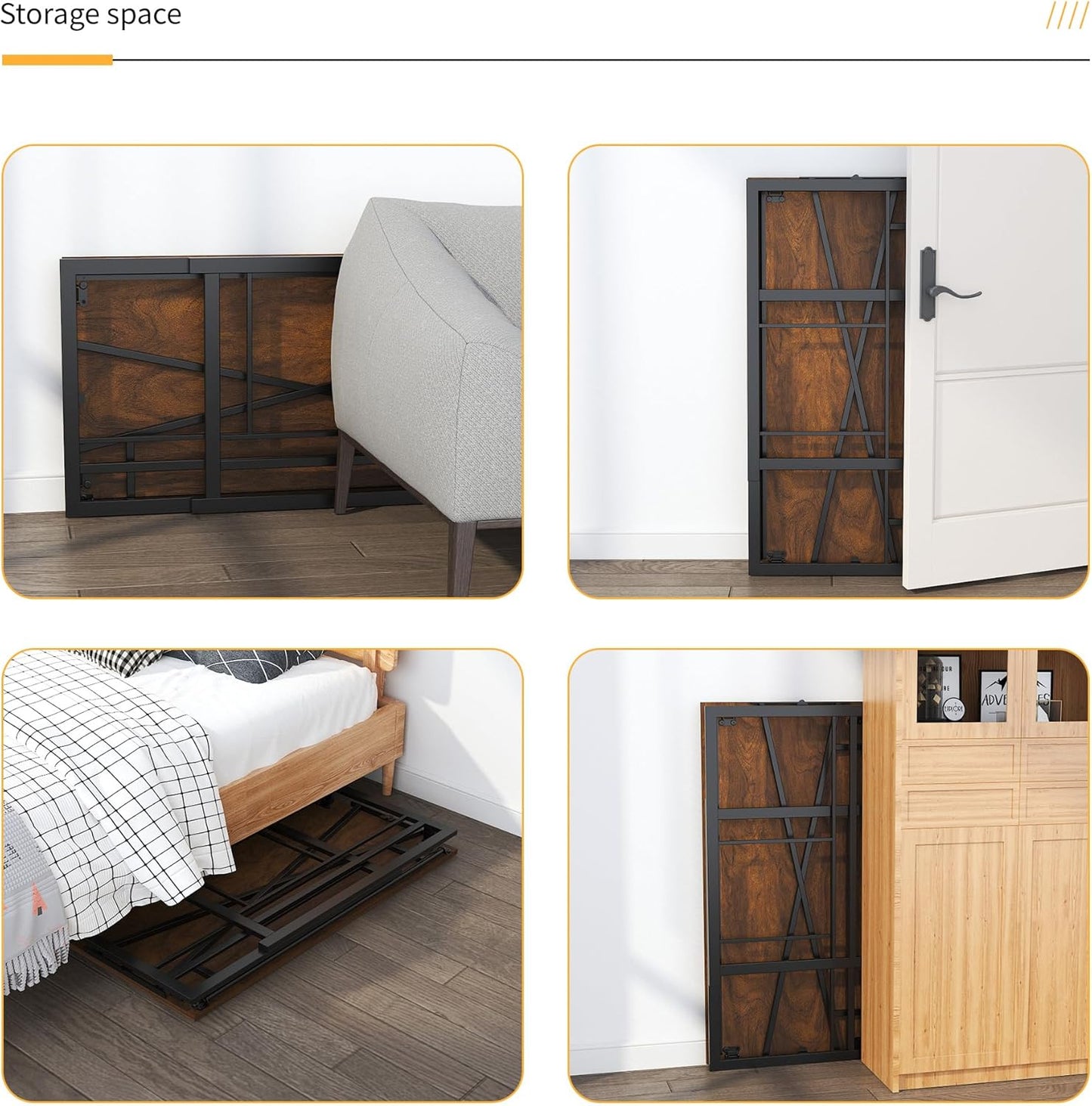 35 inch Folding Small Desk, Writing Gaming Computer Camping Desk for Small Spaces, No Assembly Required Home Office Table, Mahogany