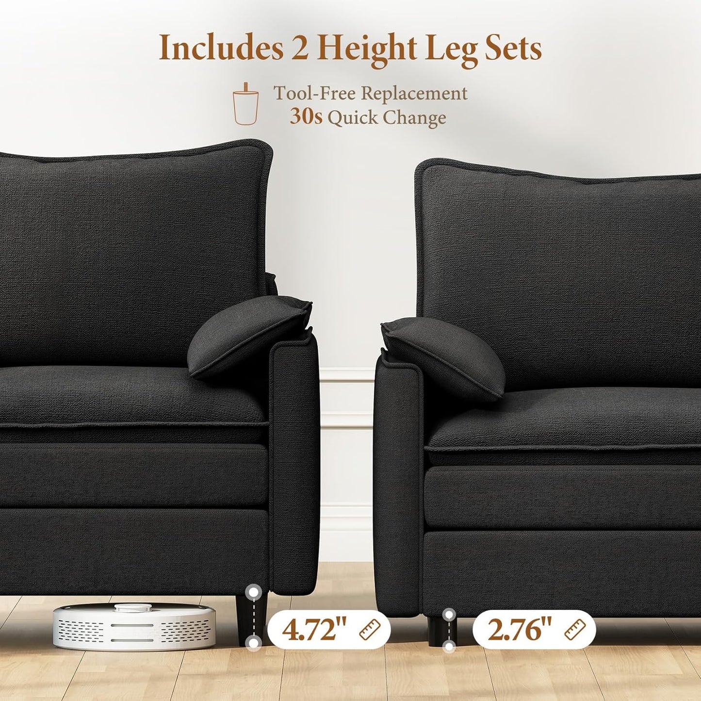 Vesgantti 108" Modular Sectional Sofa, Comfy Cloud Couch with Movable Ottoman Deep Seat Chenille L Shaped Modular Sofa, Sectional Couches for Living Room, Bedroom and Apartment, Black