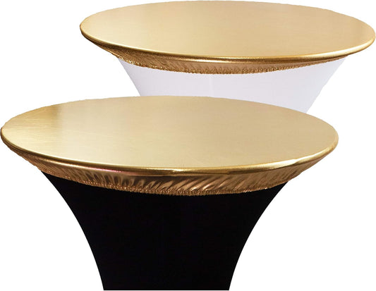 2-Pack Gold Spandex Table Topper Cap (32'') for Round Cocktail Tables, Adding Precious Metallic Glitter and Luxurious Accents, Protecting From Spill, for Weddings Parties Banquet, Restaurants