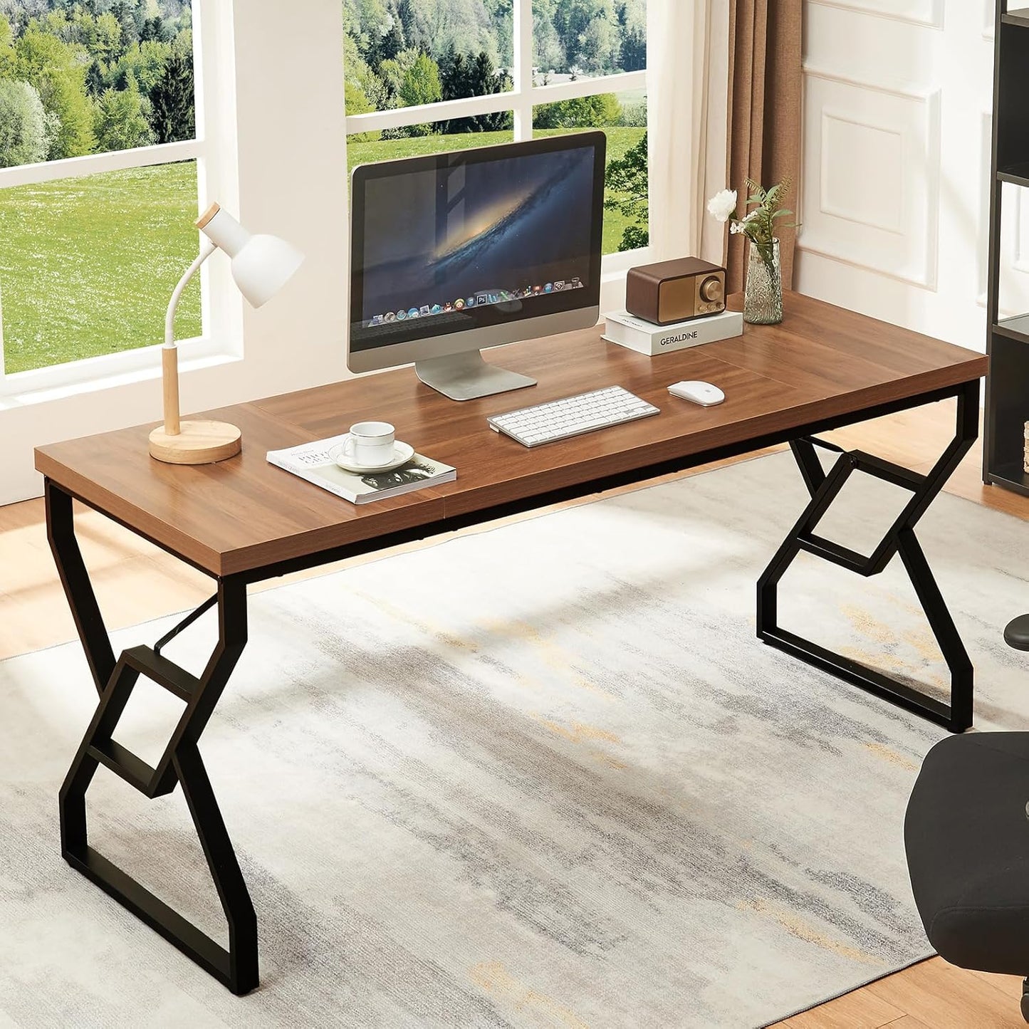 HOMISSUE 63-inch Executive Desk, Large Home Office Desk with Engineered Wood Tabletop and Metal Frame, Rustic Workstation Desks with Sturdy Structure, Long Computer Desks for Home Office, Writing