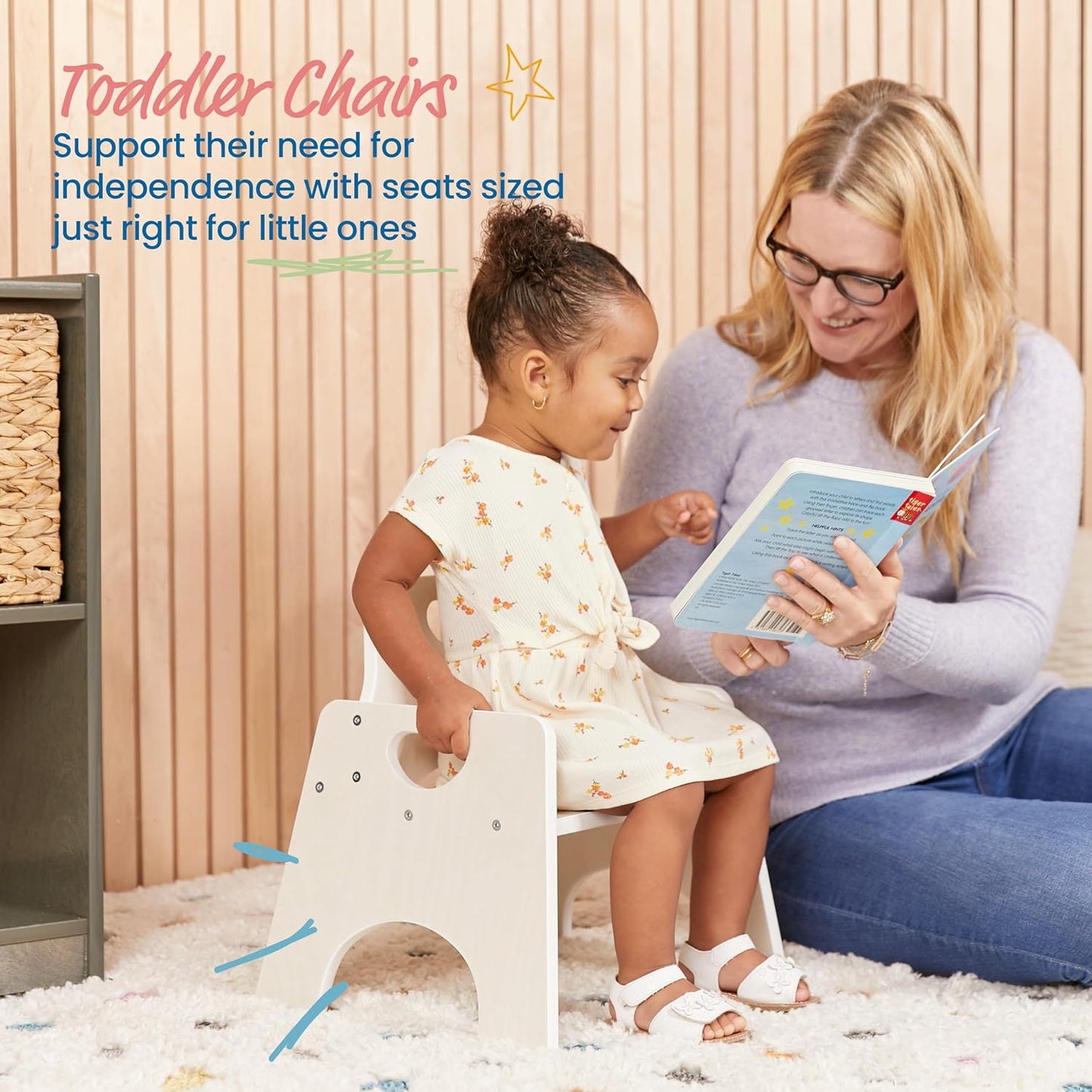 ECR4Kids Stackable Wooden Toddler Chair, 8in, Kids Furniture, White Wash, 2-Pack