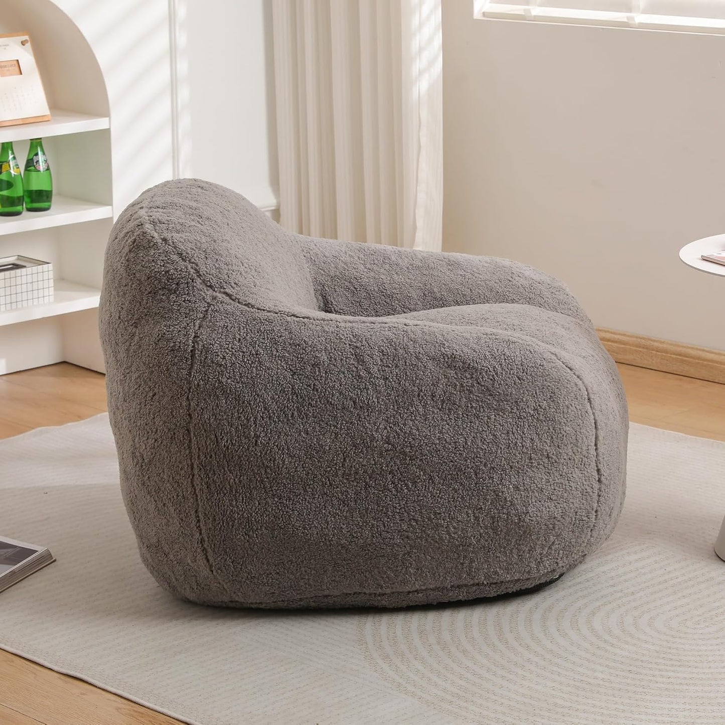 Furniliving Bean Bag Chair, Oversized Bean Bag Couch for Adults Comfy Bean Bag Sofa with Back Support, Giant Bean Bag Chair Stuffed Floor Sofa for Living Room Bedroom Dorm Office, Teddy, Light Grey