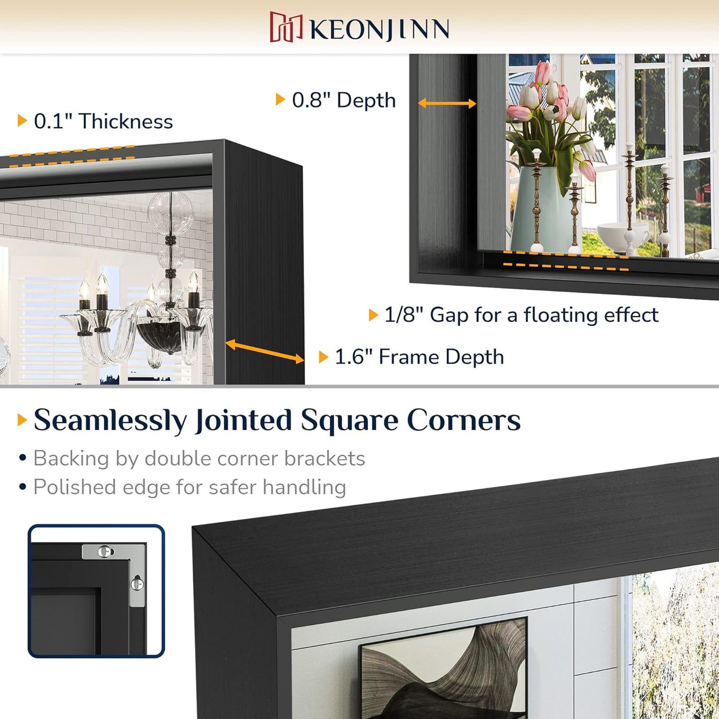 Keonjinn 60 x 36 Inch Black Bathroom Mirrors for Over Sink, Large Metal Framed Rectangle Vanity Mirror for Wall, Matte Black, Square Corner, Oversized, Sturdy & Solid(Horizontal/Vertical)