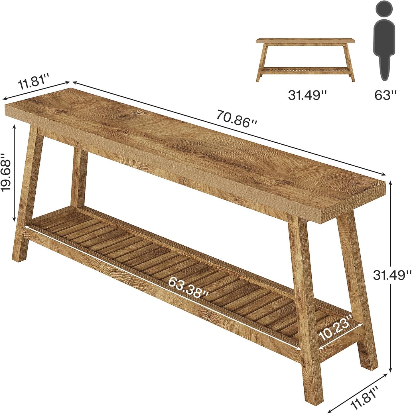 Tribesigns 70.86-Inch Console Table for Entyrway, Farmhouse 2-Tier Entry Entrance Table, Narrow Long Sofa Table Behind Couch, Light Brown