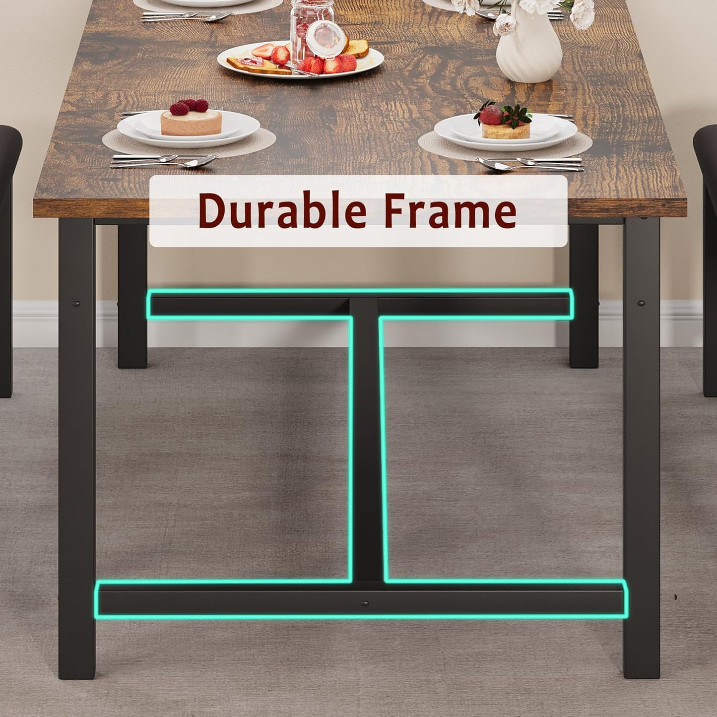 Dining Table Set for 4-6, 63“ Large Extendable Kitchen Table Set, Wood Rectangle Kitchen Table with 2 Soft Benches for Small Space, Apartment, Dinner,Saving Space, Retro Brown