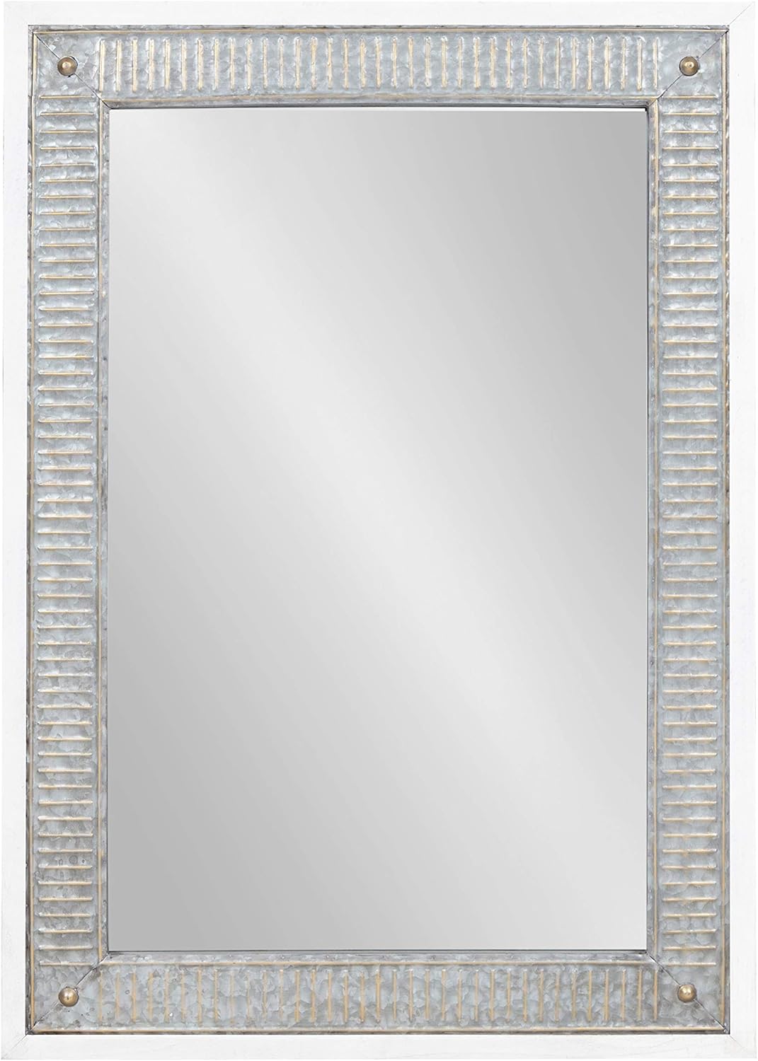 Kate and Laurel Deely Farmhouse Wall Mirror, 27 x 39, White and Silver, Rustic Wall Decor with Galvanized Metal Frame