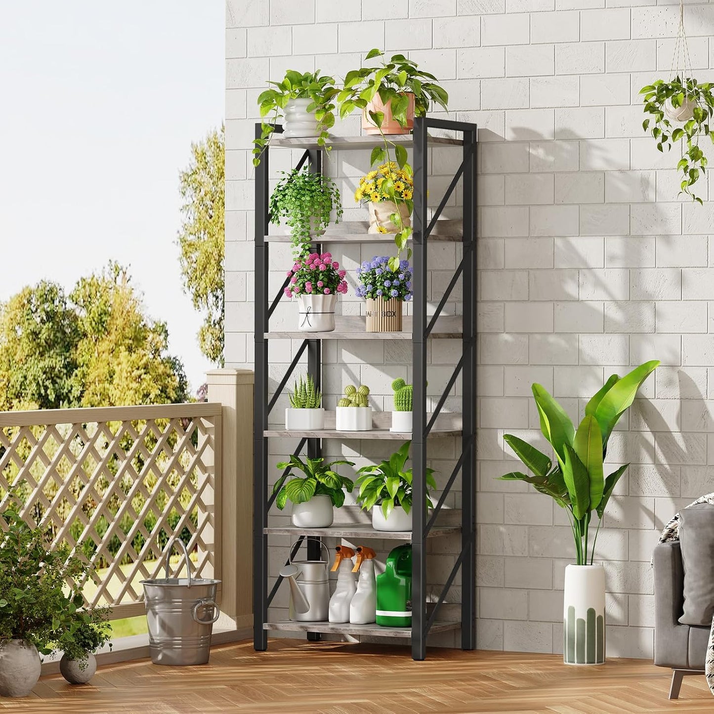 HOOBRO Bookshelf, 6-Tier Industrial Bookcase, Book Shelf Storage Organizer, Tall Bookshelf with Metal Frame for Living Room, Bedroom, Home Office, Kitchen, Greige and Black BG72SJ01