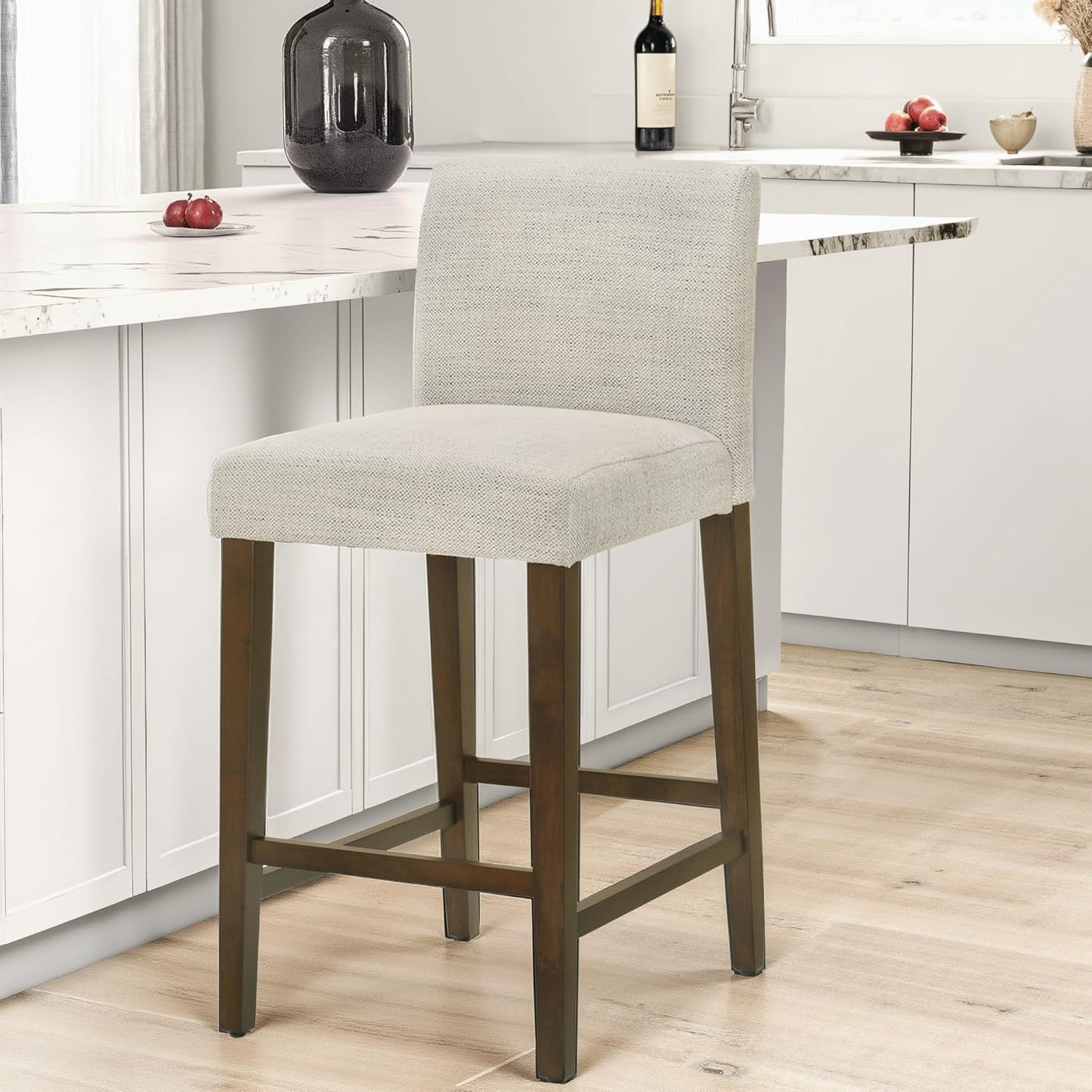 CHITA Counter Height Bar Stools Set of 2, 27" H Seat Height Upholstered Barstools, Fabric in Ivory