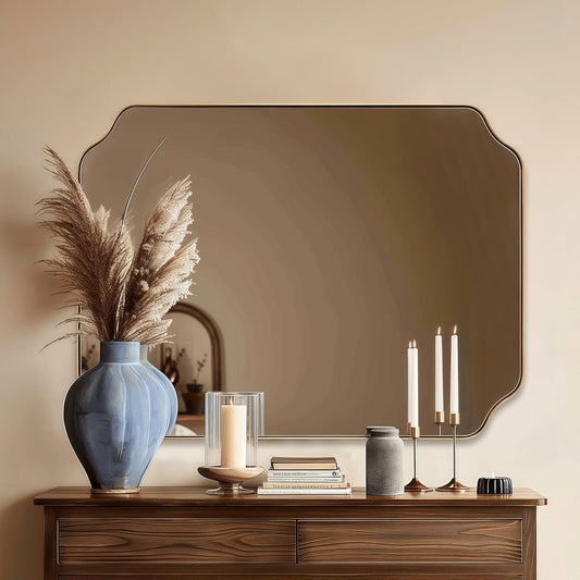 30"x40" Gold Scalloped Mirror, Large Gold Irregular Bathroom Vanity Mirror, Anti-Rust Asymmetrical Mirrors for Wall, Wall Mounted Vertical or Horizontal, Weigh 30.5Lb