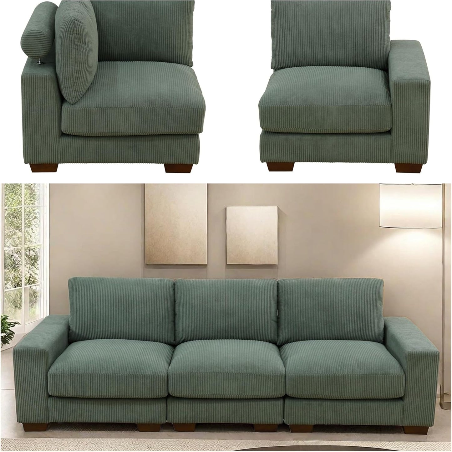 Sectional Couches Sofa for Living Room, 98″ 3 Seater Cloud Couch, Modern Comfy Modular Sectional Sofa with Deep Seats for Bedroom, Small Space, Brown