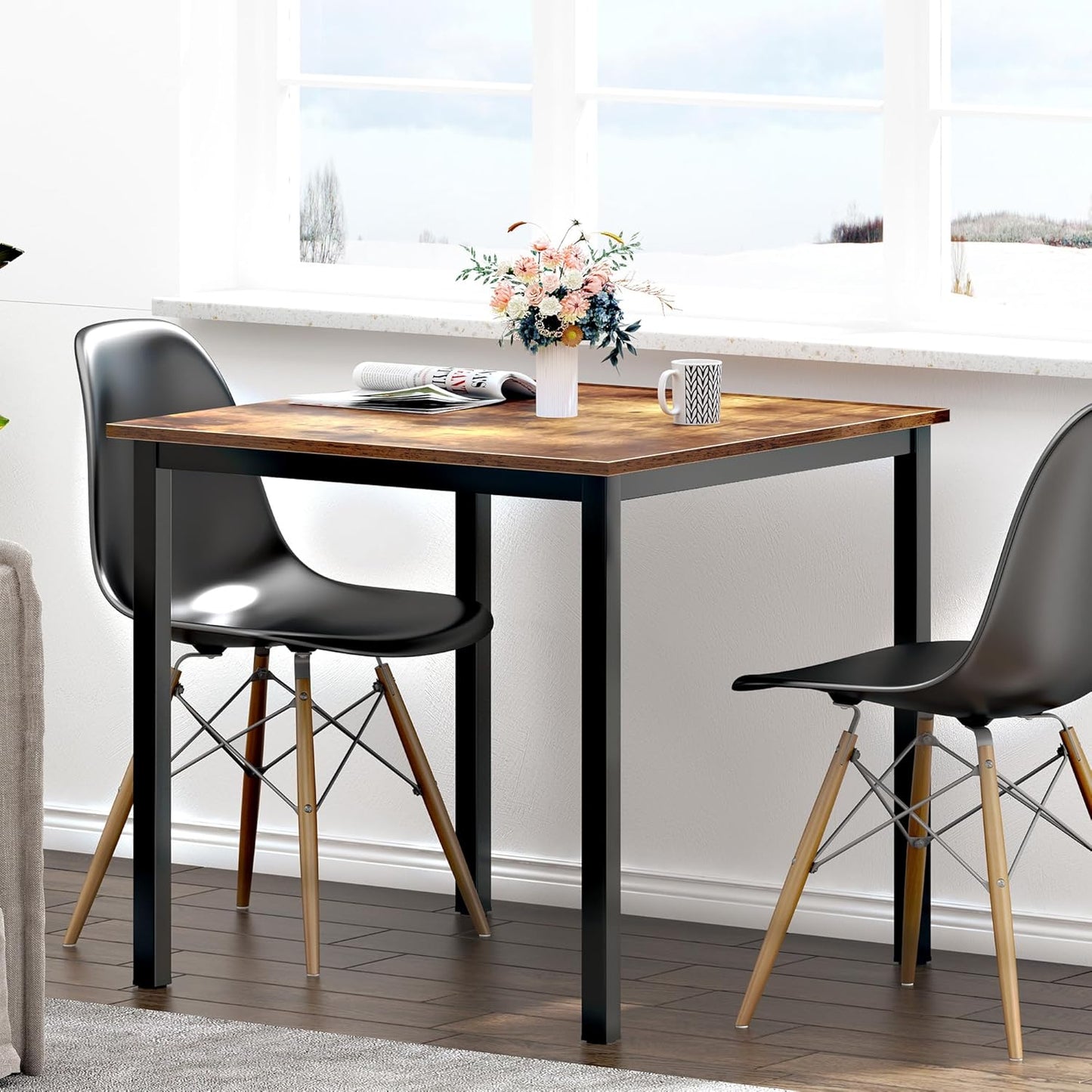 Need Small Square Dining Table- 31-1/2'' Sturdy and Heavy Duty Writing Desk for Small Spaces and Writing Table Desk Breakroom Table, Rustic Brown