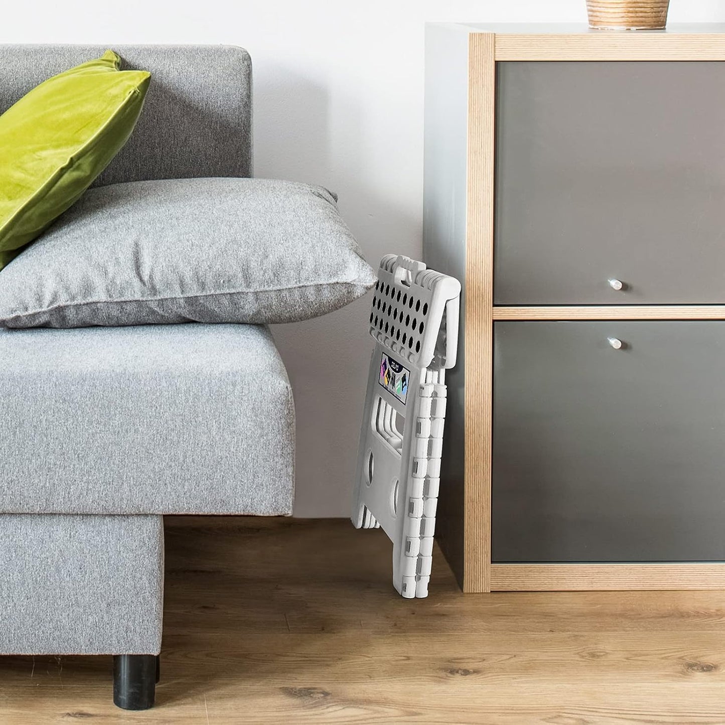 Delxo 13" Folding Step Stool, Non-Slip Foldable Step Stools with Handle,Plastic Portable Folding Stool for Bathroom,Bedroom,Kitchen,Hold up to 300lbs White