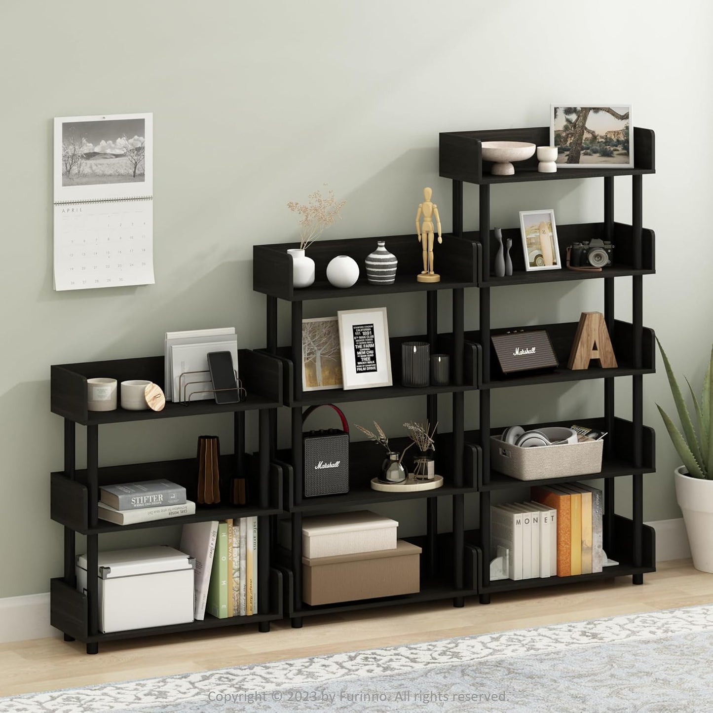 Furinno Turn-N-Tube 3-Tier Multipurposes Display Rack, Open Shelf Rack/Storage with Back & Side Panel, Espresso