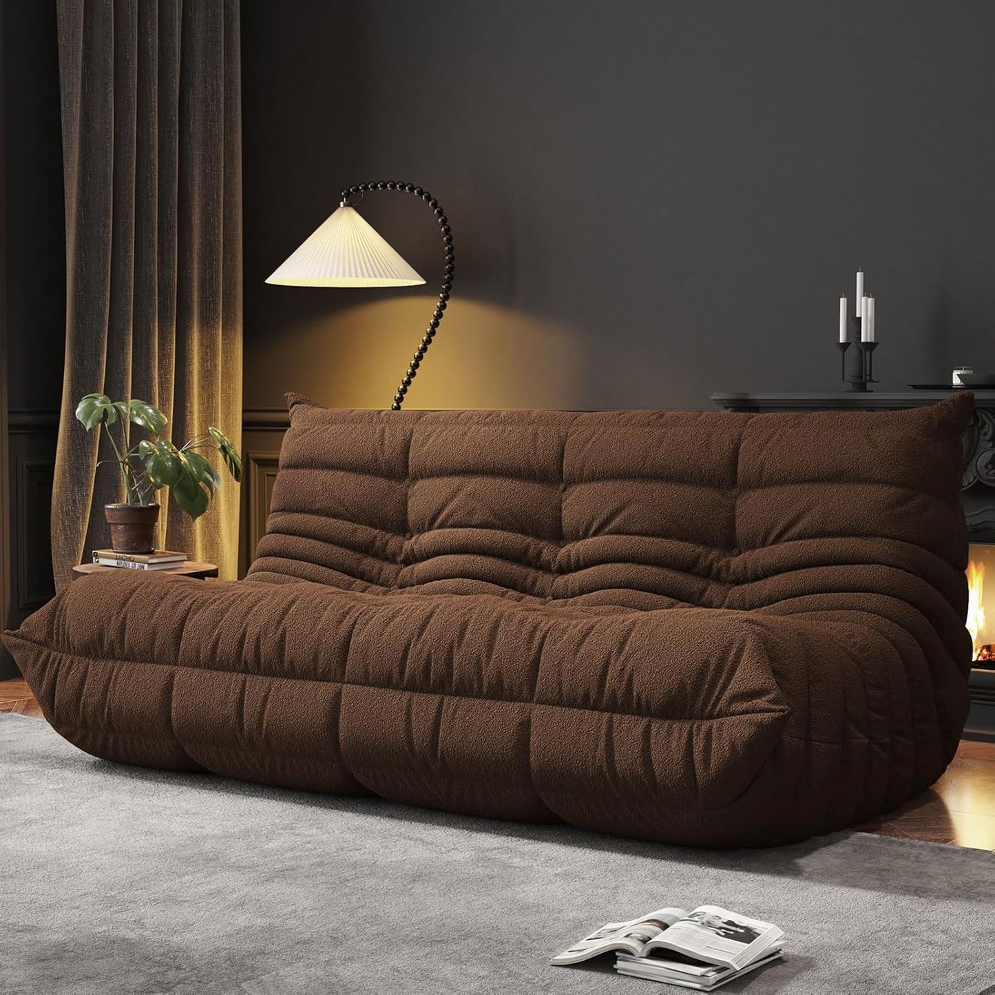 Bean Bag Chairs for Adults, BeanBag Reading Chair Memory Foam Couch 3-Seater, Floor Chair Soft Teddy Material, Comfy Reading Nook Chairs for Bedroom Living Room Office (Brown)