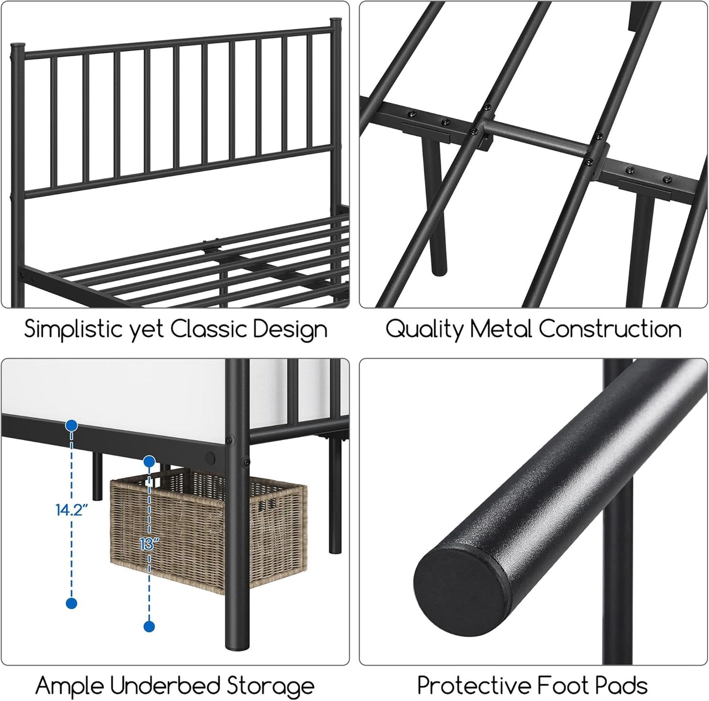 Yaheetech 14 Inch Full Size Bed Frame Metal Platform Bed with Spindle Headboard Footboard/Mattress Foundation/No Box Spring Needed/Underbed Storage Space/Steel Slat Support/Easy Set up, Black