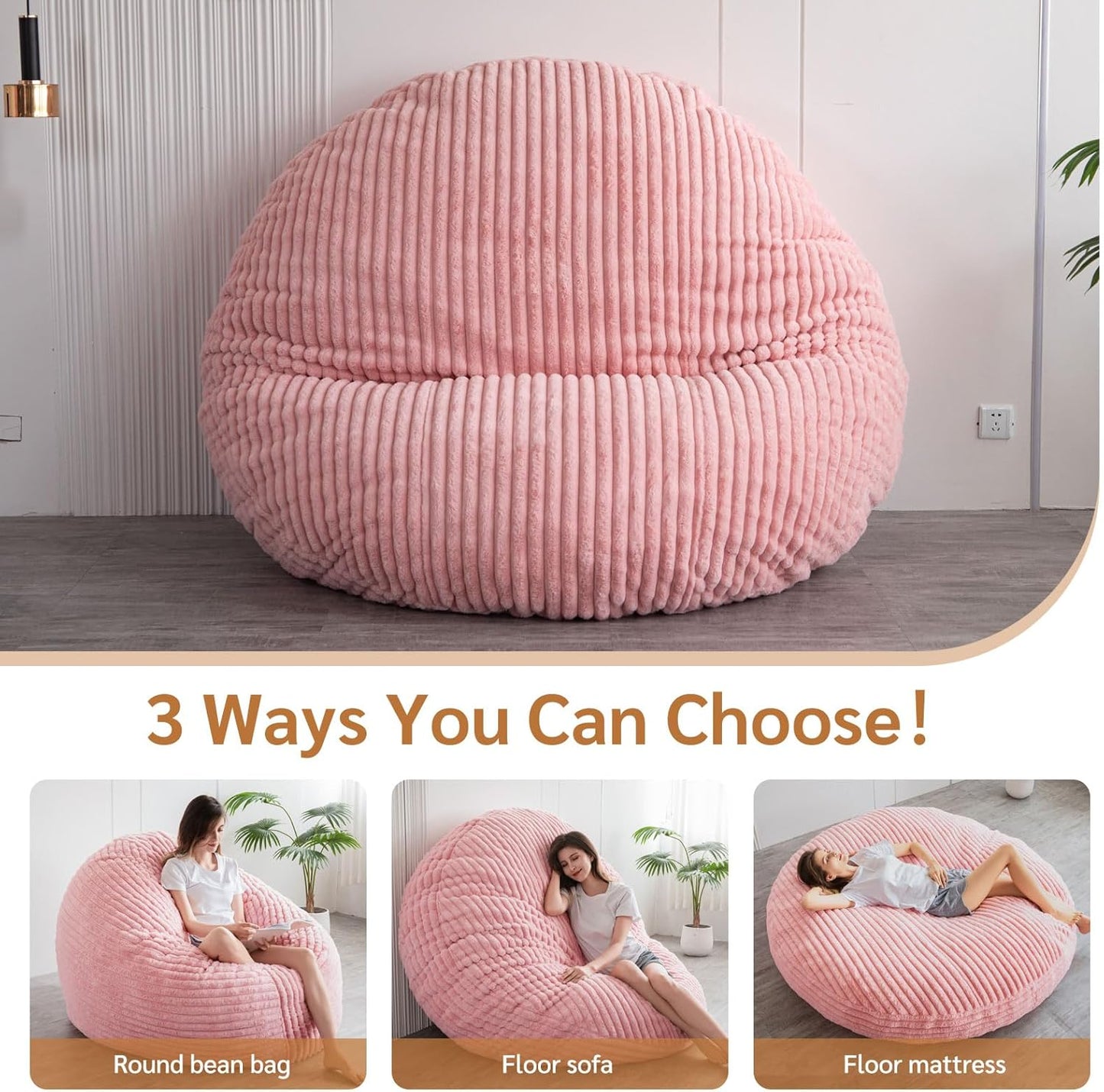 BYBYME 3 in 1 Bean Bag Chairs, Bean Bag Bed for Adults High-Density Foam Filling, Convertible Sofa Bed Faux Fur
