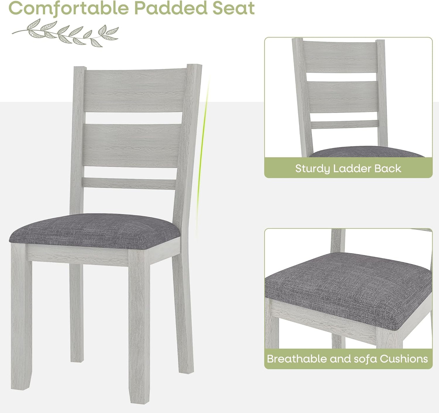 Dining Chairs Set of 6, Solid Wood Farmhouse Chairs with High Back and Upholstered Seat, Easy Assembly for Indoor Home, Dinner, Kitchen, Grey