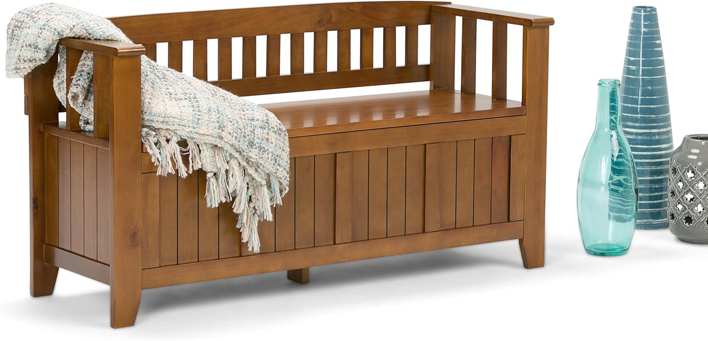 SIMPLIHOME Acadian Entryway Storage Bench - 48 inch Wide Solid Wood Hallway Seat in Light Avalon Brown, Transitional Bench for Entryway or Living Room with Lift-Up Lid and Spacious Storage