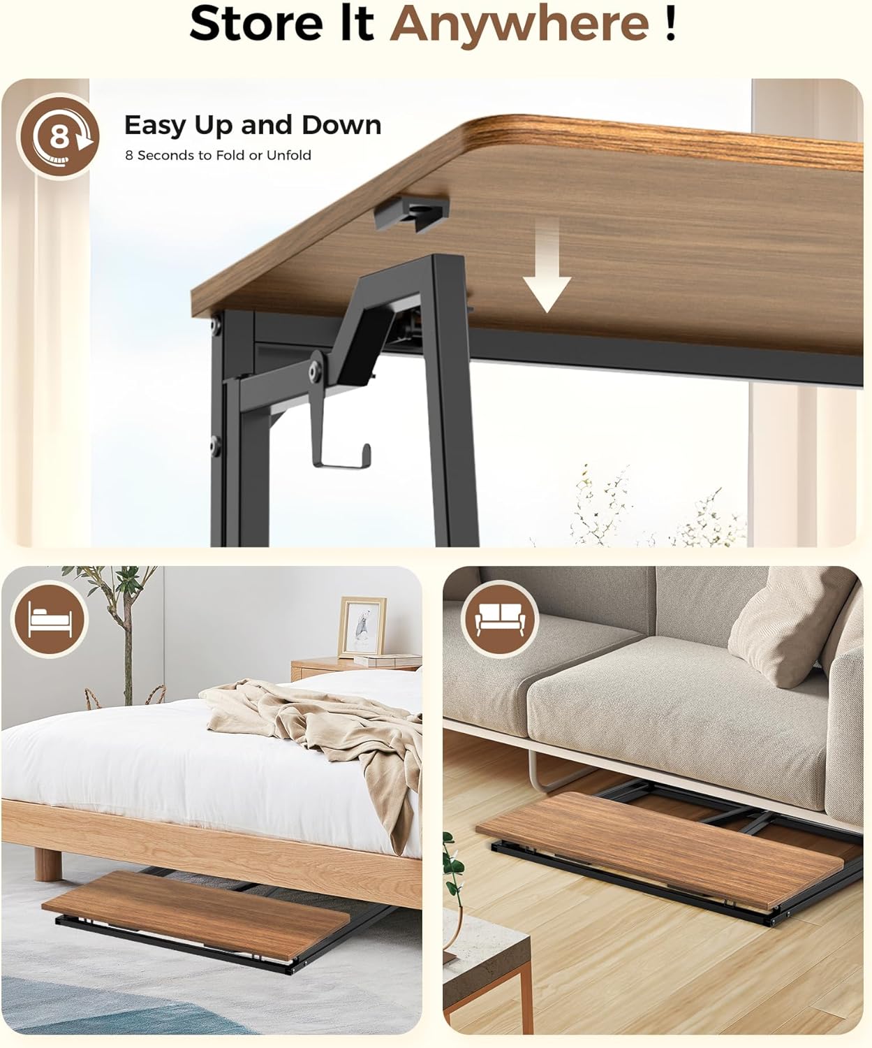 Folding Desk Small Foldable Desk for Small Space, 31.5 Inches Writing Computer Desks in Study, Home Office Foldable Office Desks for Bedroom, Rustic