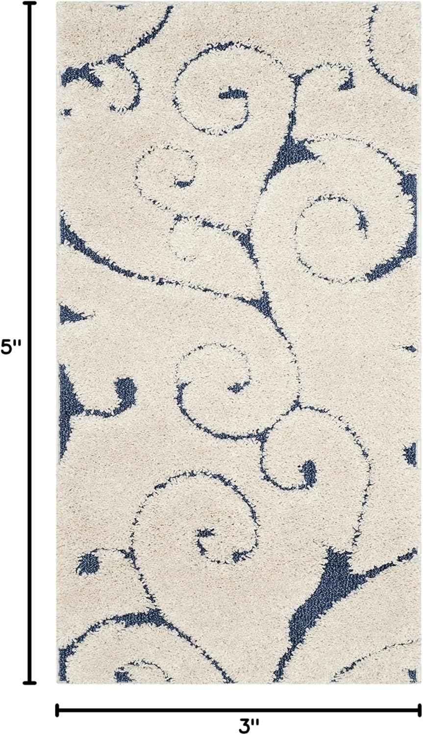 SAFAVIEH Florida Shag Collection Accent Rug - 2'3" x 5', Cream & Blue, Scroll Design, Non-Shedding & Easy Care, 1.2-inch Thick Ideal for High Traffic Areas in Foyer, Living Room, Bedroom (SG455-1165)