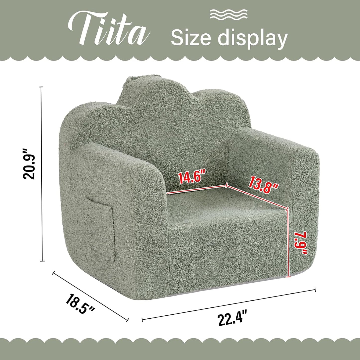 Tiita Kids Couch Plush Toddler Chair, Cloud-Like Glow in The Dark Kids Sofa Toddler Reading Chair with Washable Cover Carrying Handle, Convertible Children Sofa Chair for Girls and Boys