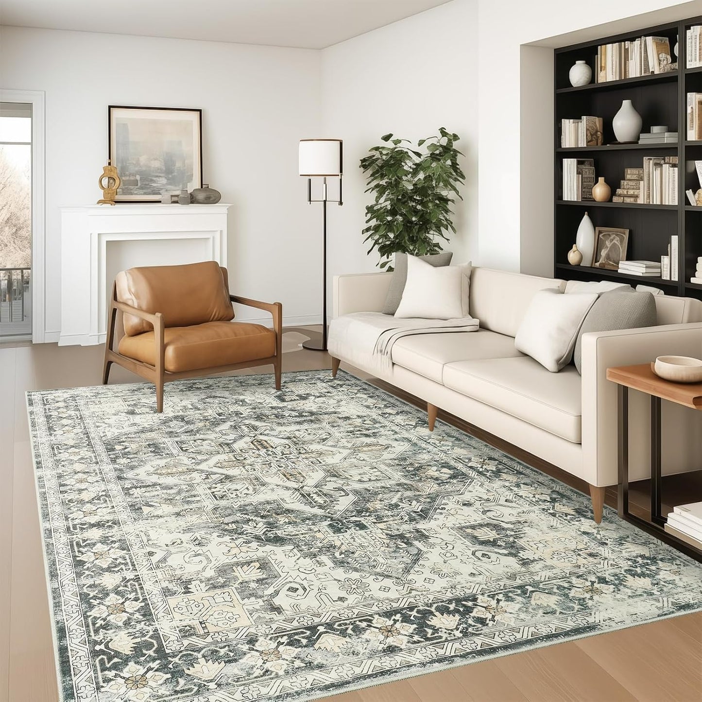 zesthome 5x7 Washable Rug-Stain Resistant Area Rugs for Living Room, Ultra-Thin Vintage Rugs, Non-Slip Backing Rug, Low Pile Large Area Rug, Boho Home Decor