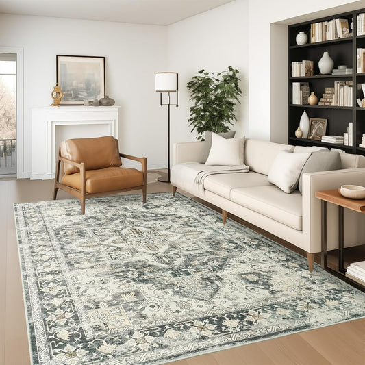 zesthome 5x7 Washable Rug-Stain Resistant Area Rugs for Living Room, Ultra-Thin Vintage Rugs, Non-Slip Backing Rug, Low Pile Large Area Rug, Boho Home Decor