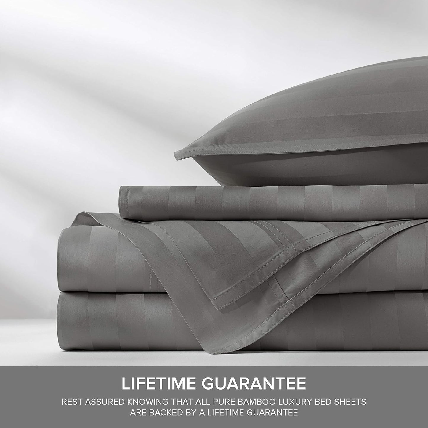 Split King Sheets by Pure Bamboo, Genuine 100% Organic Viscose Derived from Bamboo Bed Sheet Set, Soft & Cooling, Double Stitching *Not for Split Top (Split King, Jacquard Stone)