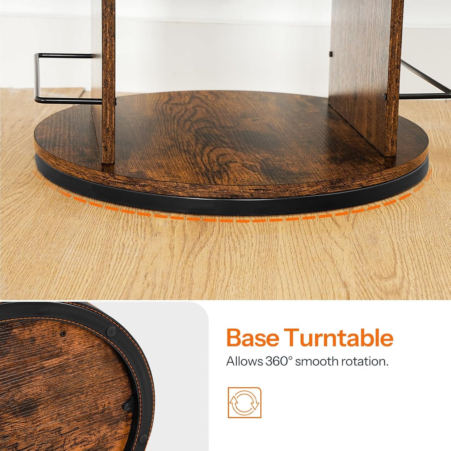 HOOBRO Rotating Bookshelf, 360° Spinning Bookshelf for Small Spaces, 4-Tier Floor Standing Bookcase Storage Rack, Wooden Corner Bookcase for Living Room, Study, Office, Rustic Brown and Black FG54SJ01