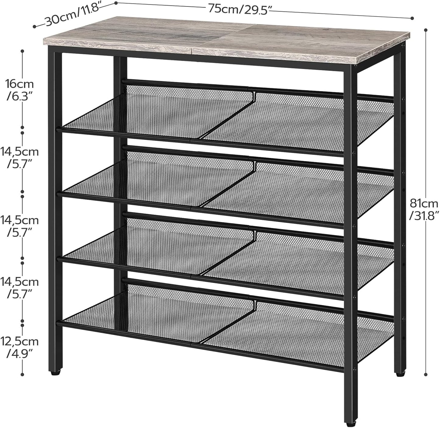 HOOBRO Shoe Rack for Entryway, 5-Tier Shoe Organizer with Adjustable Mesh Shelves, 16-20 Pairs of Shoes, Spacious Floor Mount, Metal, Industrial, Shoe Shelf for Closet, Greige BG12XJ01