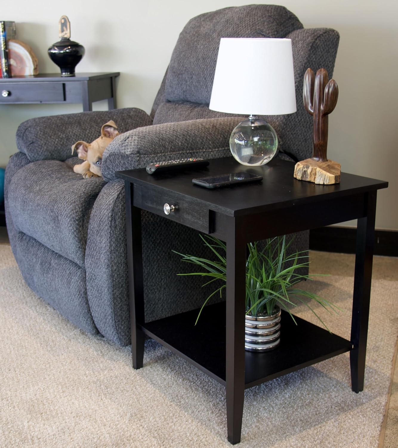 2-Tier Solid Acacia End Table w/Drawer