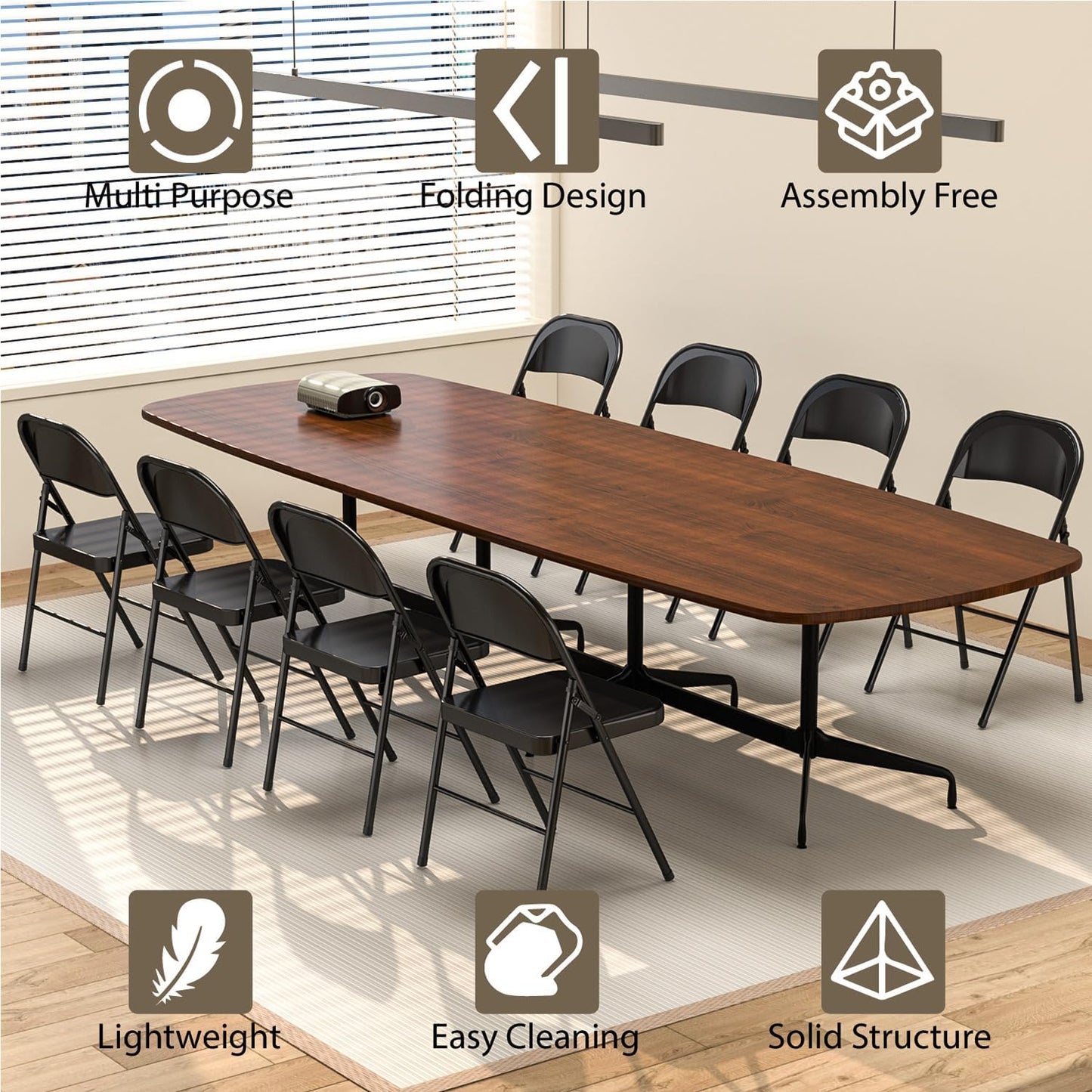 Metal Folding Chairs Steel Frame with Double Hinged for Office Kitchen Dinning Wedding Patio and Garden,No Assembly, Set of 4, Black