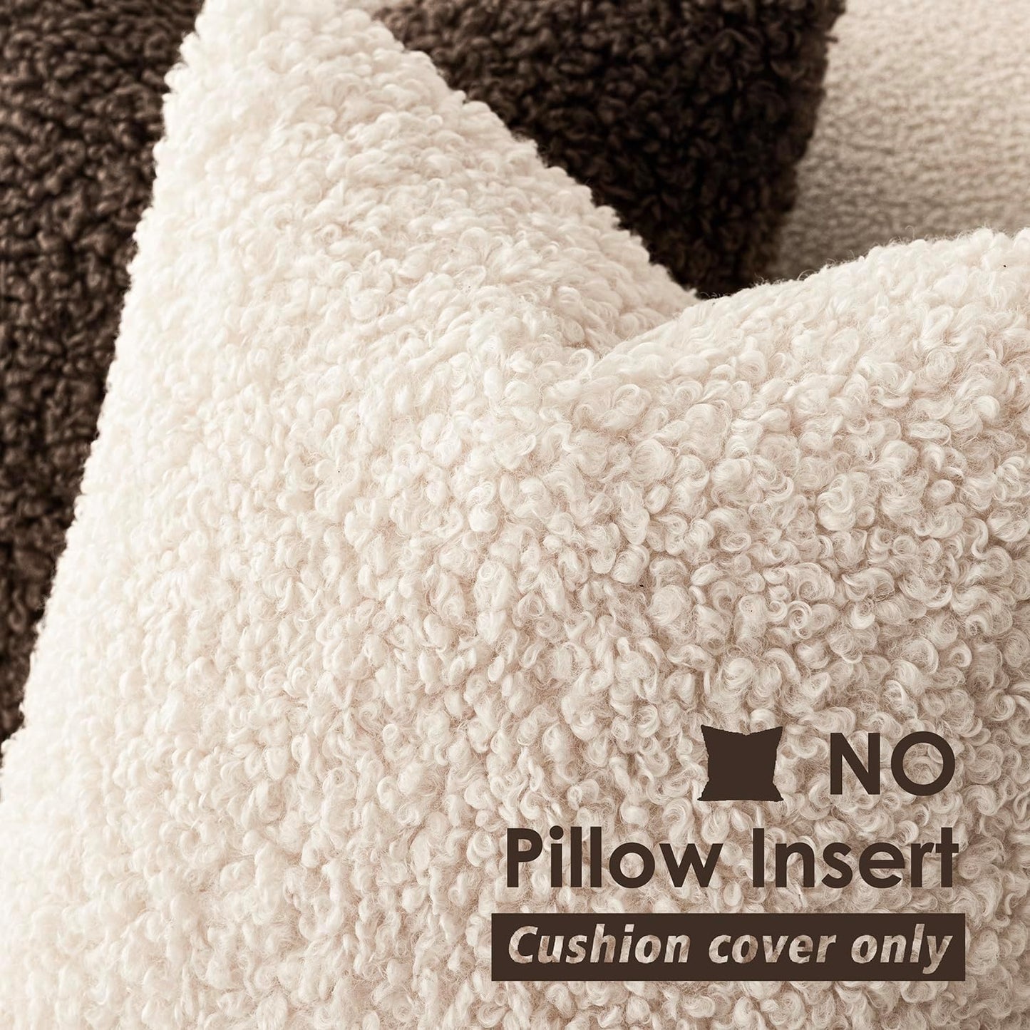 Foindtower 2 Pieces 16x16 Inch Cream Beige, Faux Fur Throw Pillow Cover Accent Sherpa Furry Pillow Covers Fuzzy Soft Pillowcases Cozy Sheepskin Decorative Fleece Cushion Case for Bed Couch Living Room