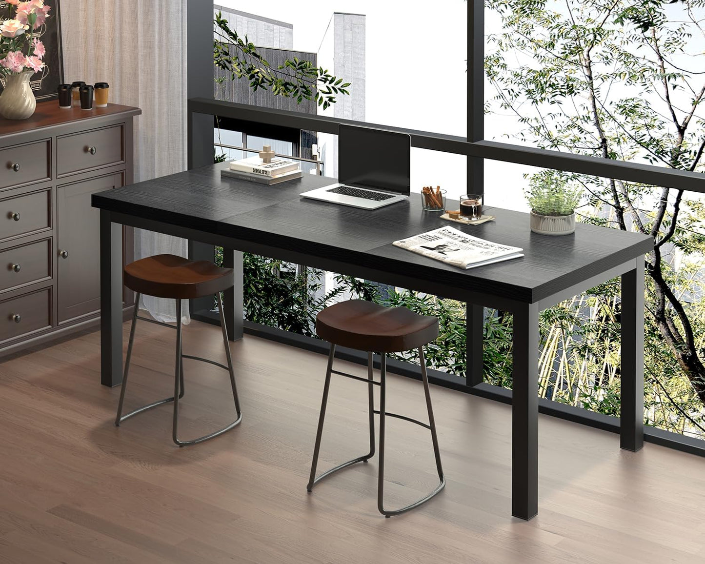 63 Inch Long Computer Desk, Home Office Desk, Modern Table for 2 Person Kids Student Gaming Computer Desk, Simple Office Table for Work,Craft, Writing, Studying, Etc., Black.