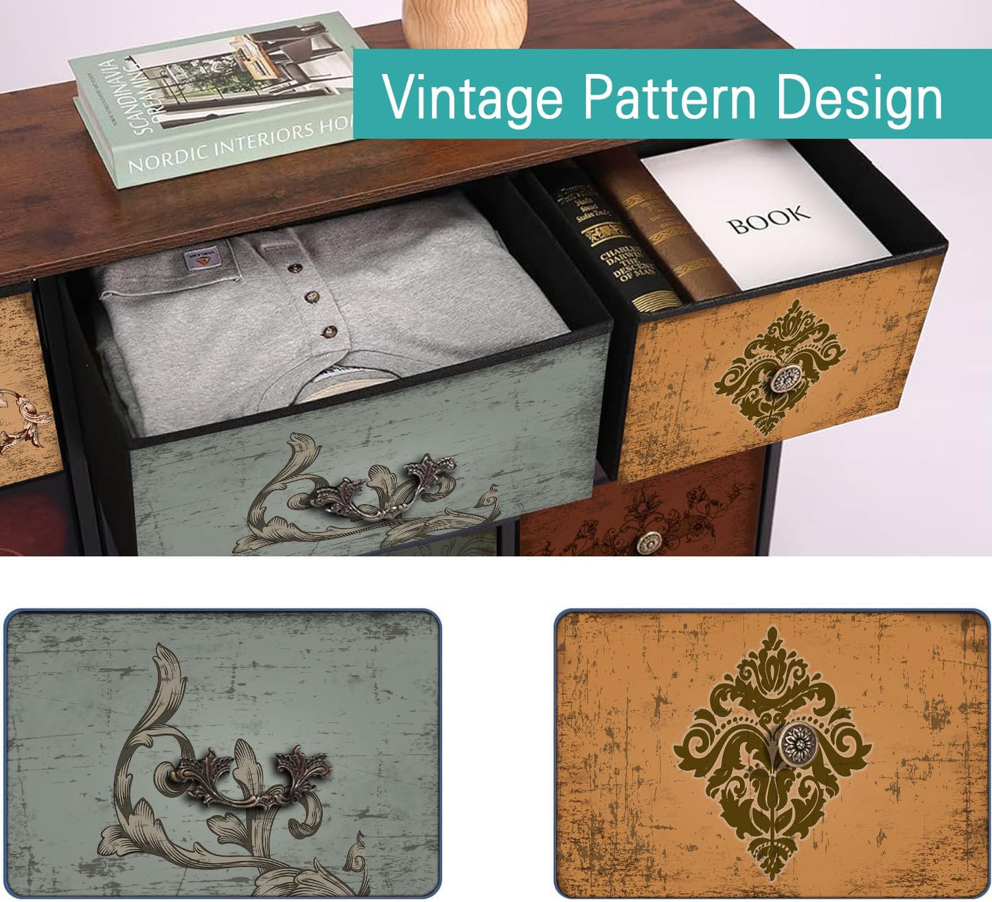 Dresser for Bedroom with 9 Deep Fabric Drawers, Wide TV Stand Storage Cabinet, Colorful Chest of Drawers for Closet, Nursery, Entryway, Hallway