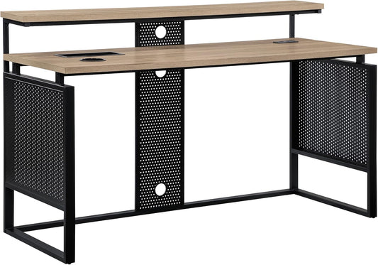 OSP Home Furnishings Ace Contemporary Modern Home Office Desk with Shelf, Rectangular with River Oak Finish