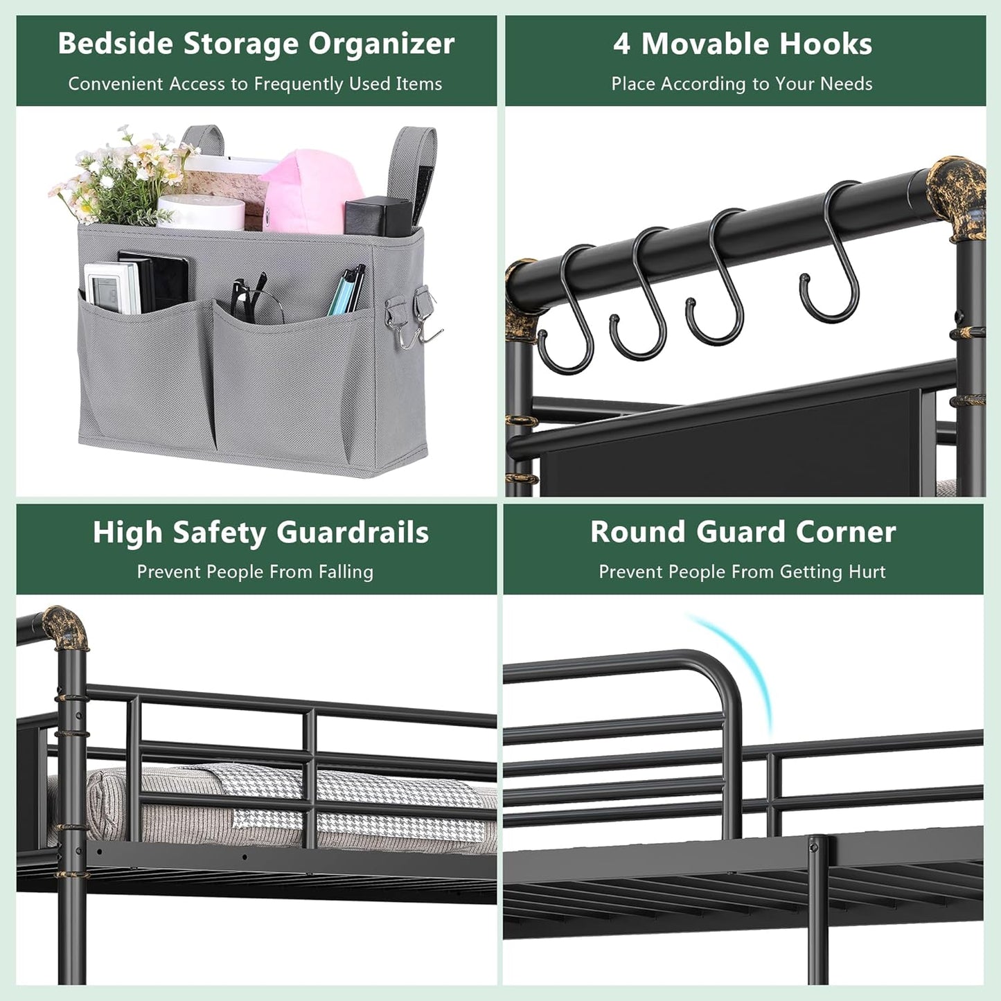 Metal Bunk Bed Twin Over Twin, Industrial Bunkbeds Heavy Duty Bed with Safety Guard Rails and Space-Saving Design, Steel Bed for School, Bedroom (Black)