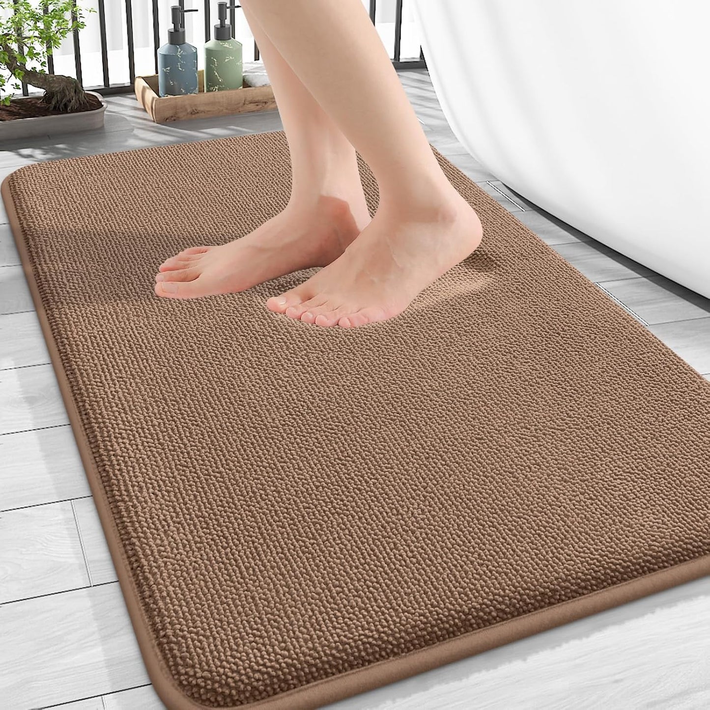 OLANLY Thick Memory Foam Bath Mat Rug 30x20, Extra Soft Absorbent Bathroom Rug, Quick Dry Bath Mats, Non-Slip, Machine Washable Carpet for Bathroom, Tub and Shower, Home Decor Accessories, Mocha