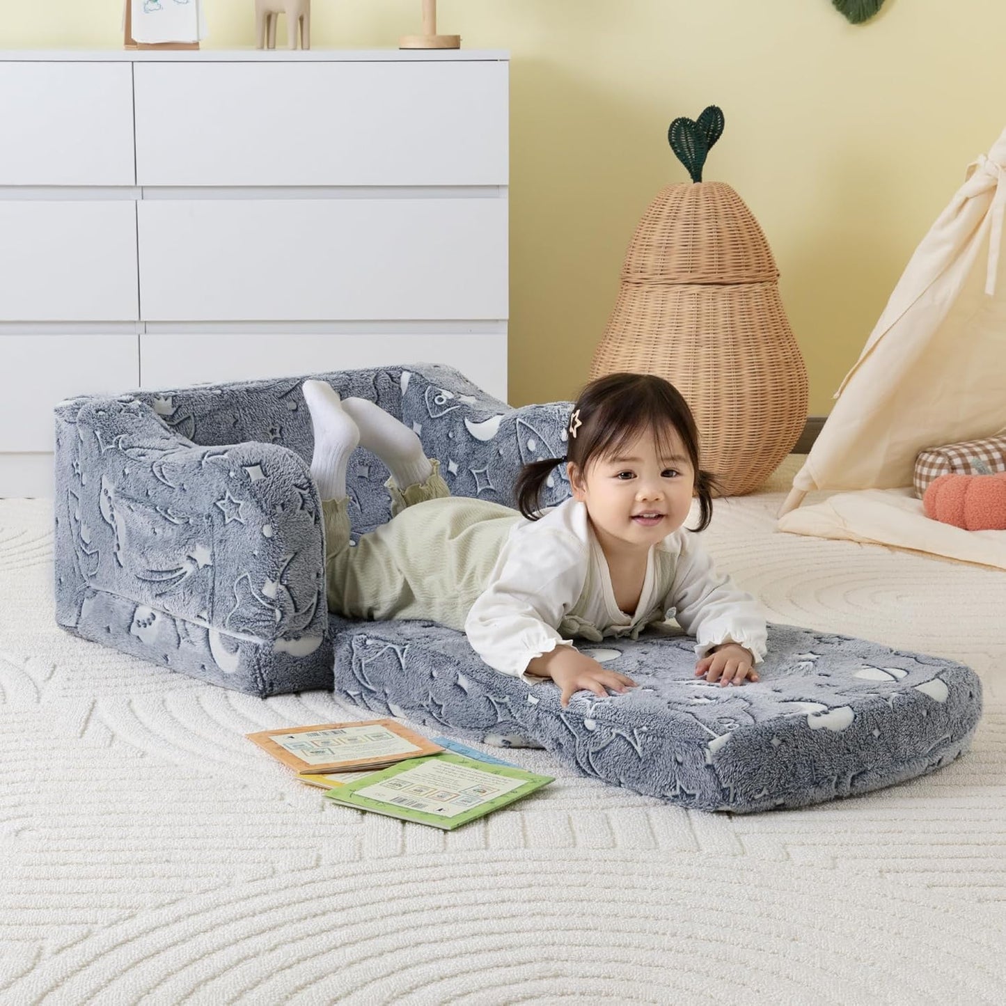 Thick Comfy Toddler Chair and Couch for Kids,2-in-1 Soft Plush Fold Out Sofa for Children,Convertible Couch to Lounger for Toddler