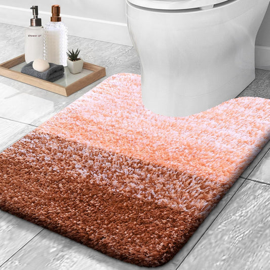 OLANLY Luxury Toilet Rugs U-Shaped 24x20, Extra Soft and Absorbent Microfiber Bathroom Rugs, Non-Slip Plush Shaggy Bath Mat, Machine Wash Dry, Contour Bathroom Mats for Toilet Base, Orange