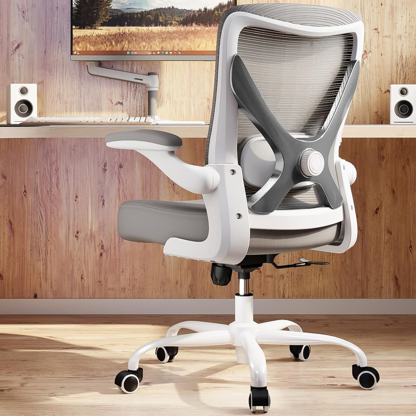 Ergonomic Office Chair - X-Shaped Computer Desk Chair Comfy, Gaming Chair, Office Chair with Lumbar Support, Mesh Office Chairs, Desk Chair for Long Hours(White Ash)