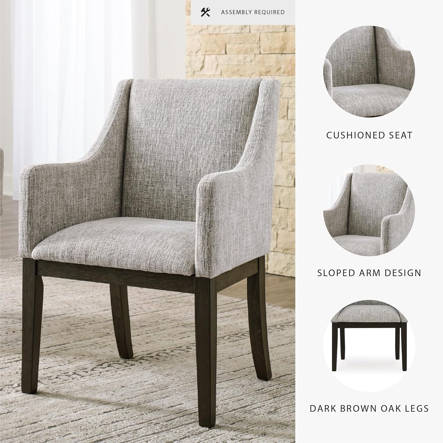 Signature Design by Ashley Burkhaus Traditional Dining Upholstered Arm Chair, 2 Count, Gray & Dark Brown