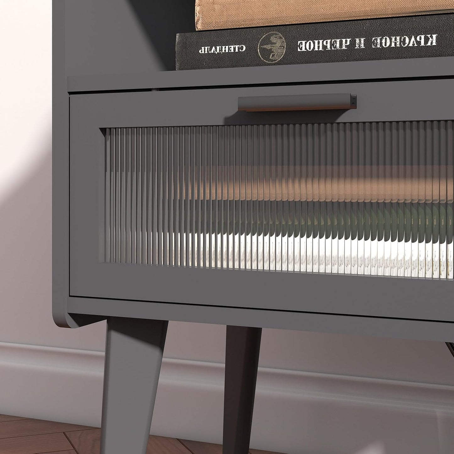 Nightstand with Charging Station, Bedside Tables Set of 2, End Table Side Table with 2 Tiers Storage Space, for Bedroom, Living Room, Grey MLBZ07ZEV-2