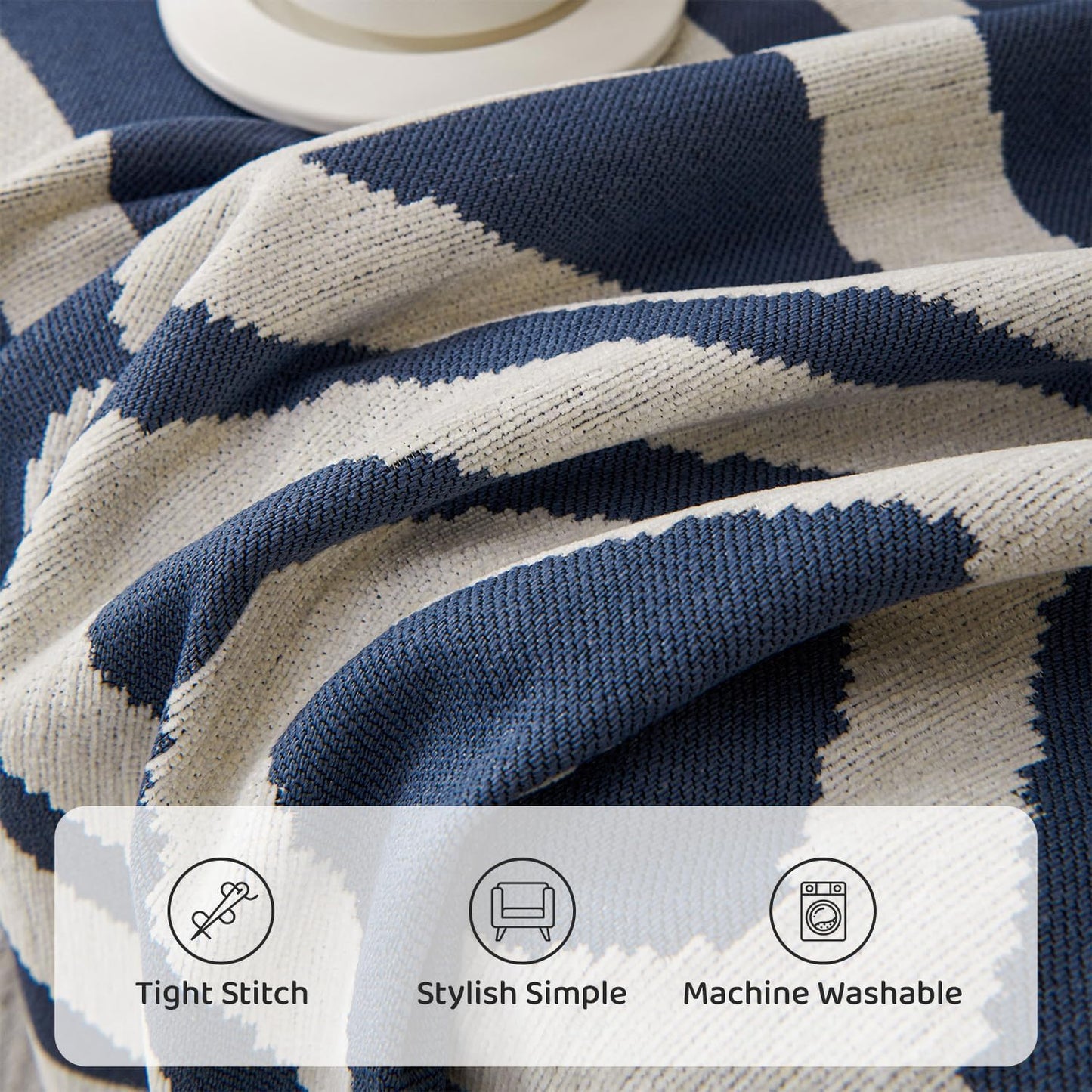 STACYPIK Boho Chenille Couch Cover, Blue Jacquard Sofa Cover for 3 Cushion Couch, Reversible Furniture Protector, Anti Slip Geometric Couch Covers for Sectional, Loveseat Cover Pet-Friendly-71X134IN