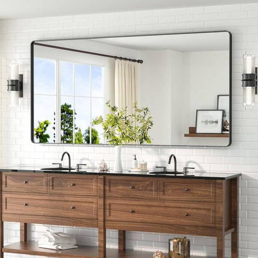 TETOTE 72 x 36 Black Vanity Mirror Large Black Mirror for Living Room Matte Metal Frame, Tempered Glass, Modern Farmhouse Wall Mounted Mirror for Decorative(Horizontal/Vertical)