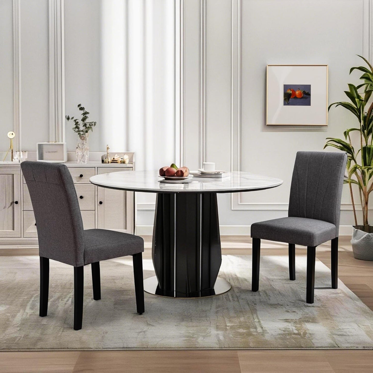 VECELO Upholstered Dining Chairs Set of 4, Modern Fabric and High Back & Solid Wood Legs, Parsons for Kitchen/Living Room- Dark Gray