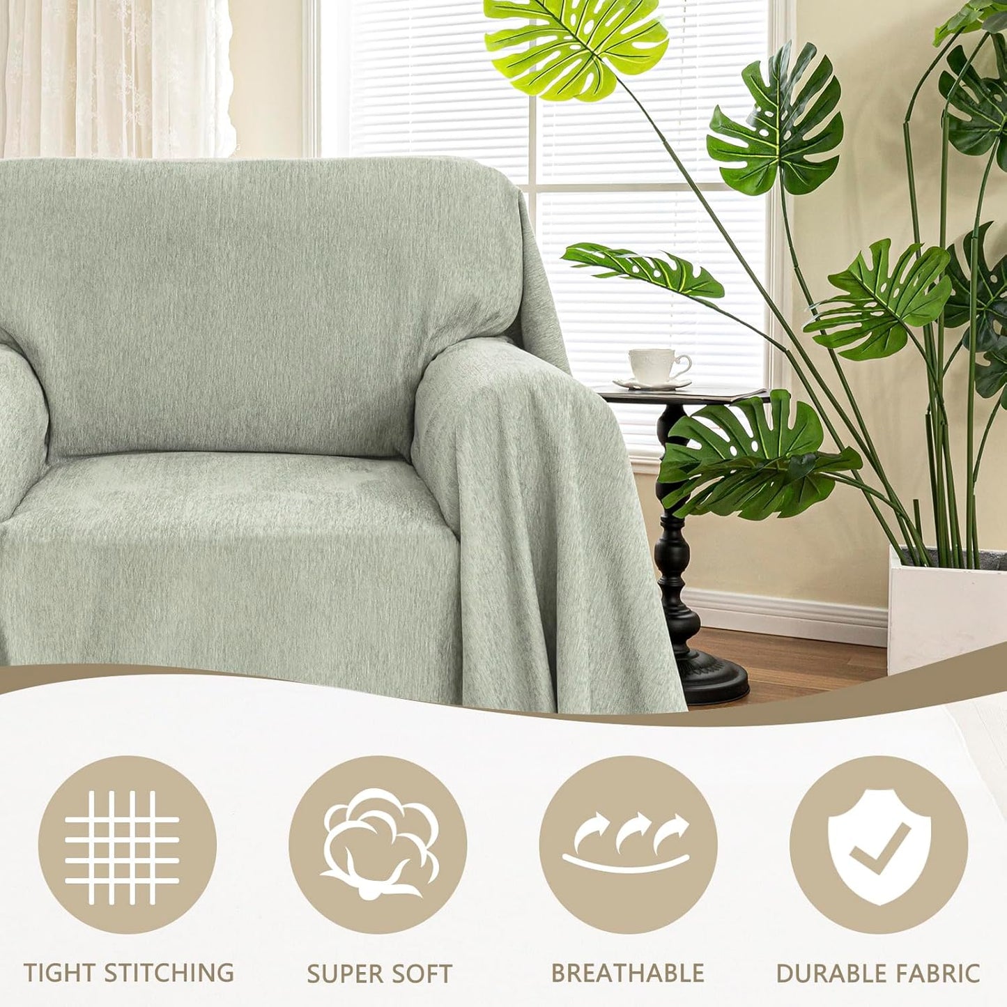 MYSKY HOME Oversized Armchair Couch Cover for 1 Cushion Couch, Washable Sofa Protector, Chair Chenille Couch Covers with Tassel Sofa Covers Sofa Throw Sofa Slipcovers for Pet, Kid, 71"X91", Sage Green