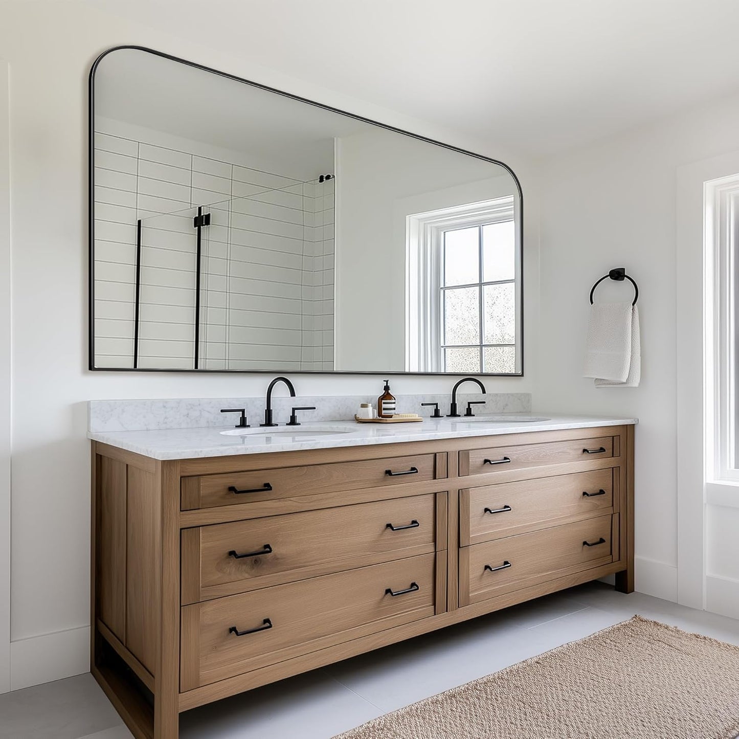 Bathroom Mirror, Wall Mirrors, Black Metal Framed Wall-Mounted Mirrors, Bathroom Vanity Mirror for Over Sink, Living Room, Bedroom, Entryway, 55x30 Inch, Black