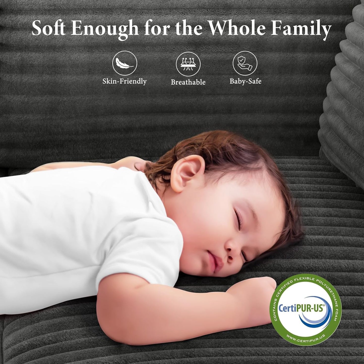 Vesgantti 106" Modular Sectional Sofa with Chaise, Deep Seat Comfy Cloud Couch Corduroy L Shaped Sofa Sectional Couches for Living Room Bedroom, No Assembly Required (Grey, Right-Facing Chaise)